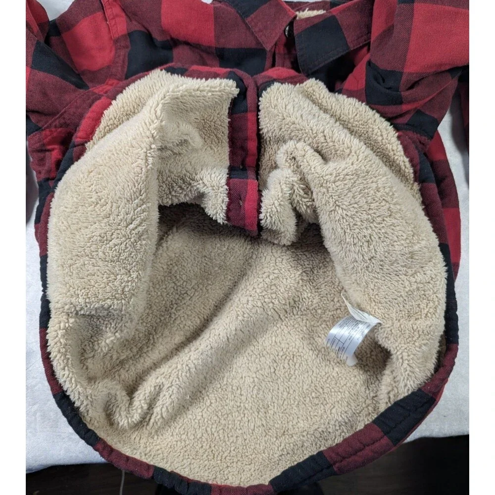 Wrangler Authentics Men’s L Red Black Buffalo Plaid Sherpa Lined Shirt Jacket